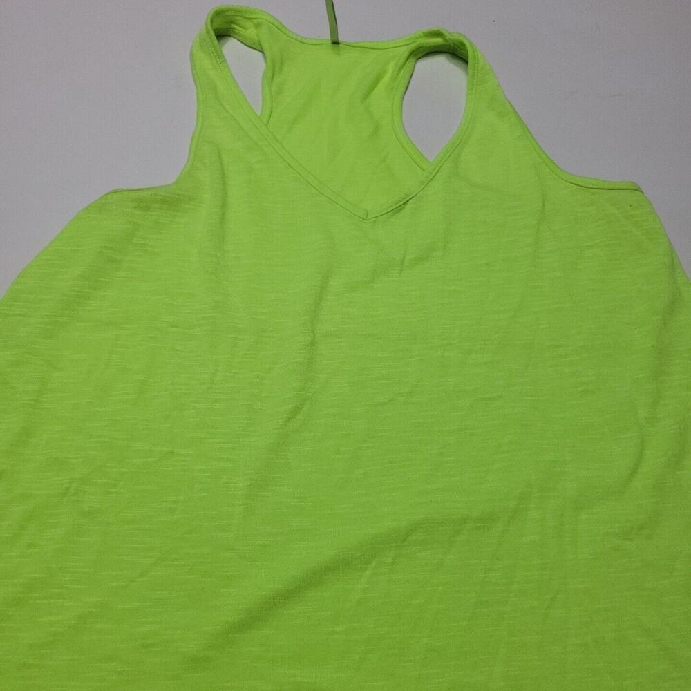 Tresics Women Medium Tank Top Neon Heathered Green Scoop Neck Stretch Razor Back - Picture 3 of 12